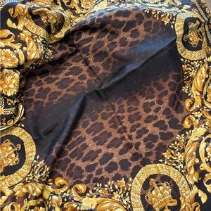 New with tag Versace Leopard Print Scarf with Gold Baroque Accents